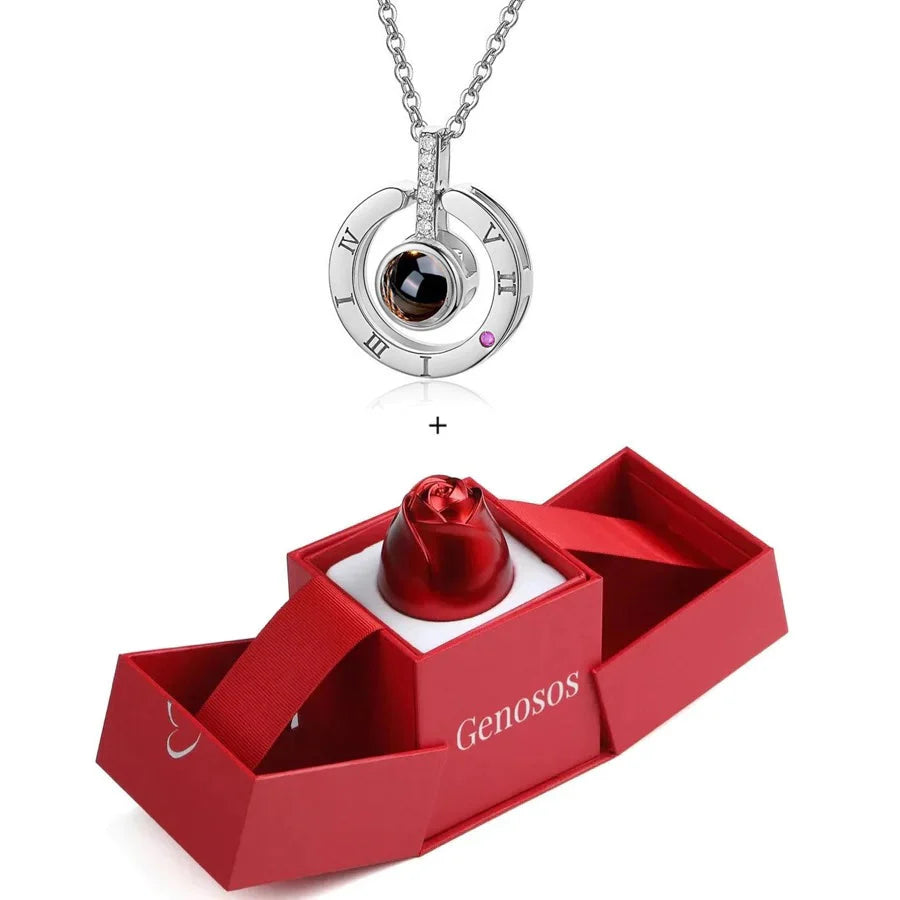 Collana dell'Amore Eterno + Scatola con Rosa